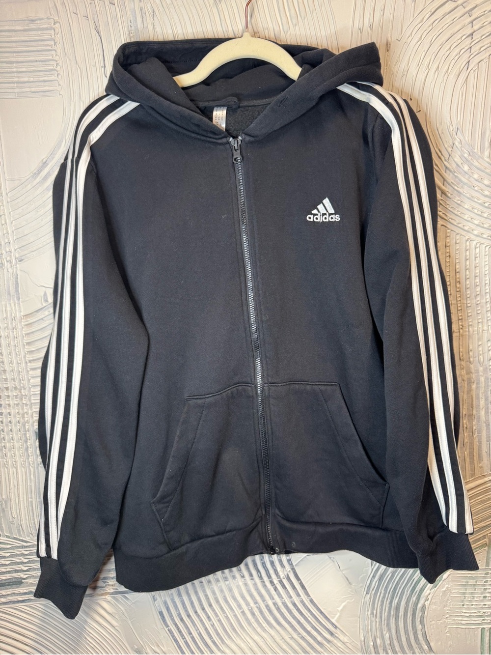 adidas Black Zip-Up Hoodie with White Three-Stripes
